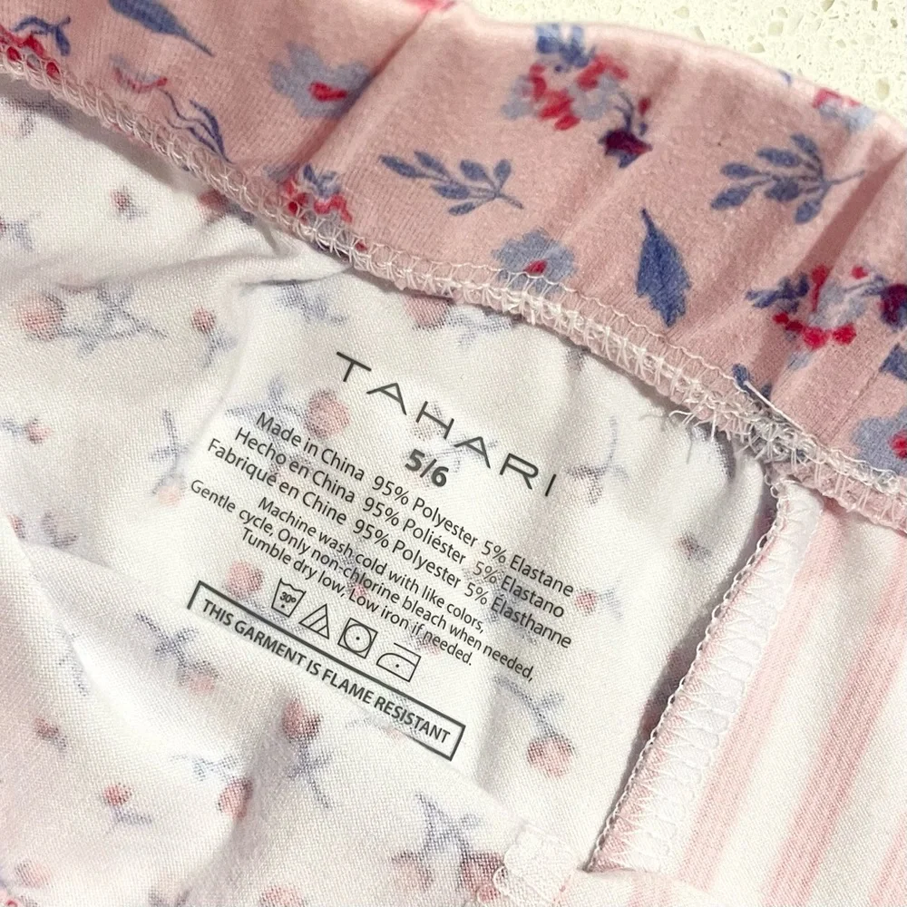 Tahari Pink & White Striped Floral Pajamas